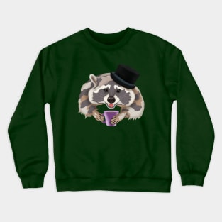 Raccoon in a hat with a mug of coffee Crewneck Sweatshirt